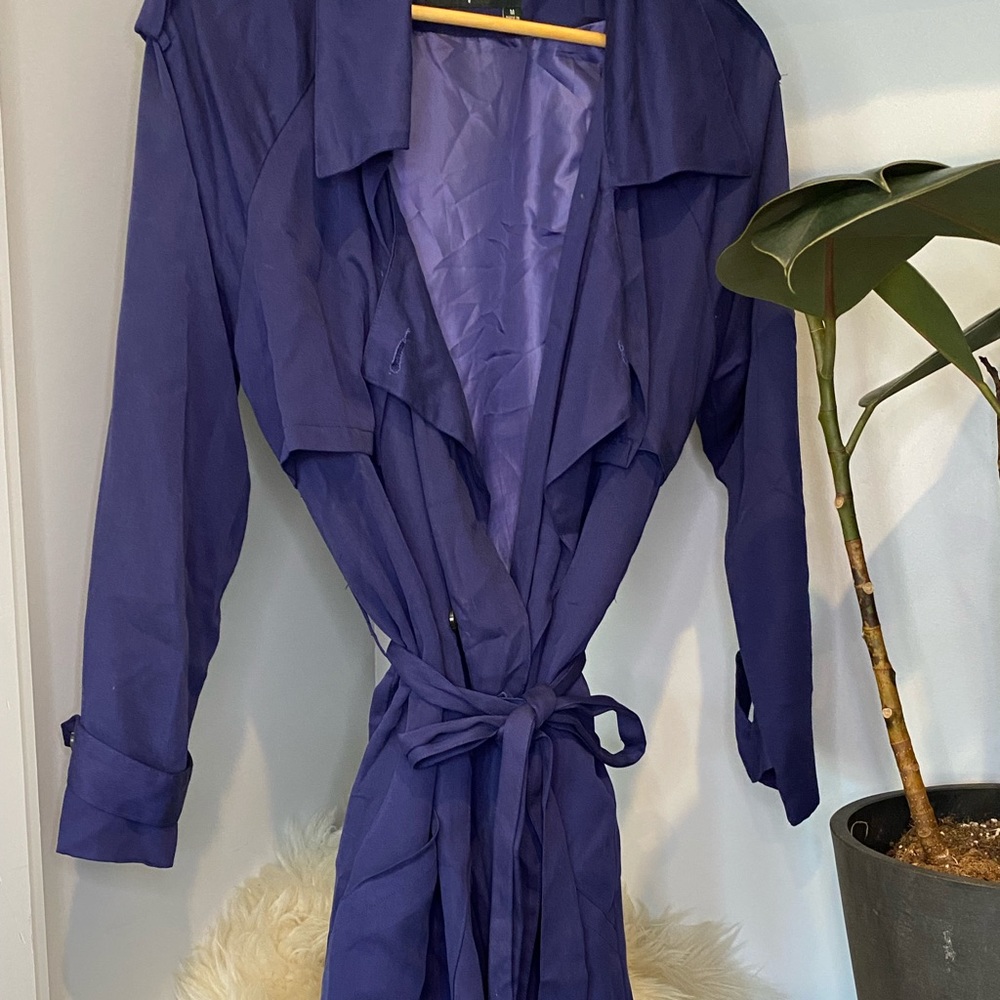 Blue trench coat knee length